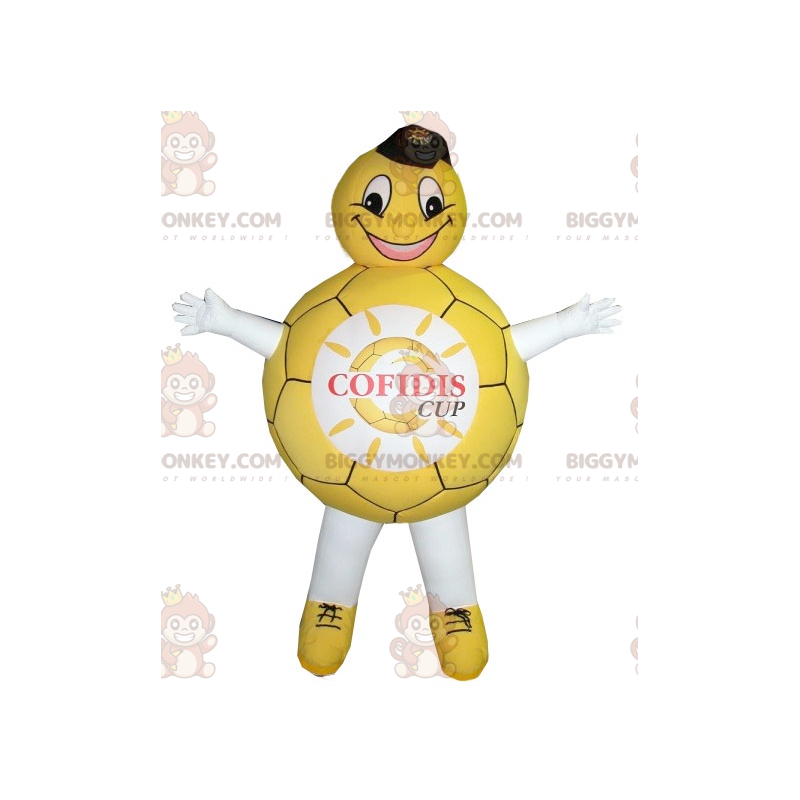 Costume de mascotte BIGGYMONKEY™ de ballon jaune et blanc -