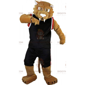 BIGGYMONKEY™ μασκότ στολή Tan Sabertooth Tiger με αθλητικά