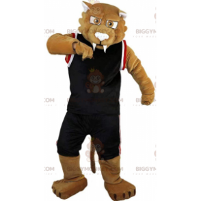 BIGGYMONKEY™-maskottiasu, ruskea Sabertooth Tiger In Sportswear