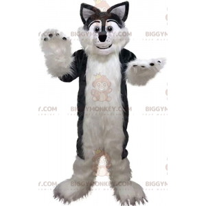 BIGGYMONKEY™ mascottekostuum van grijze en witte husky, harige