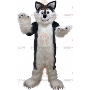 BIGGYMONKEY™ mascottekostuum van grijze en witte husky, harige