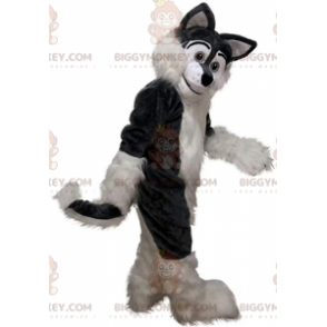 BIGGYMONKEY™ mascot costume of gray and white husky, furry and