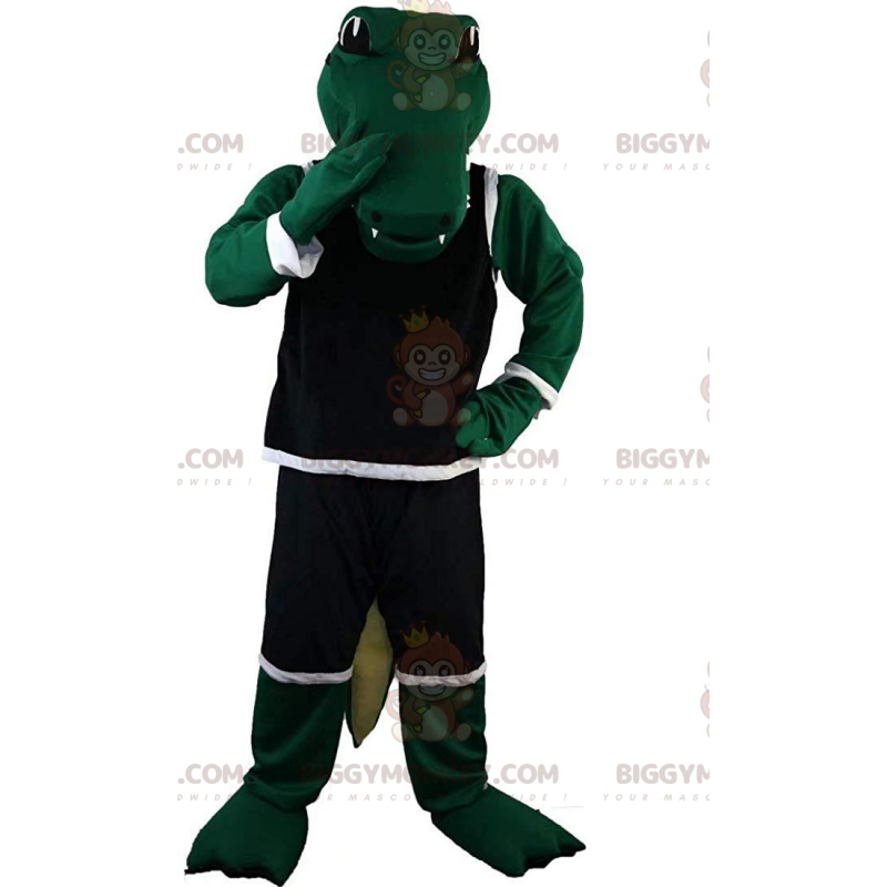 BIGGYMONKEY™ mascot costume of green crocodile in sportswear