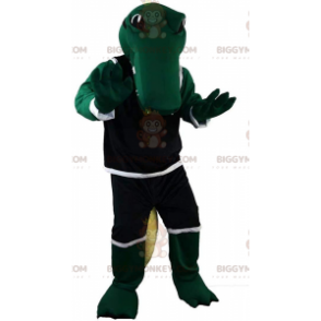 Costume de mascotte BIGGYMONKEY™ de crocodile vert en tenue de