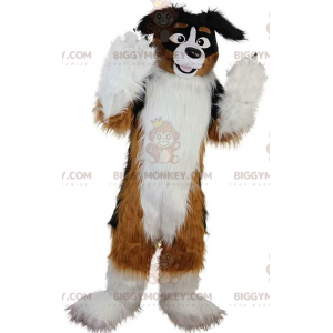 BIGGYMONKEY™ Tricolor Dog Mascot Costume, Soft and Furry Dog