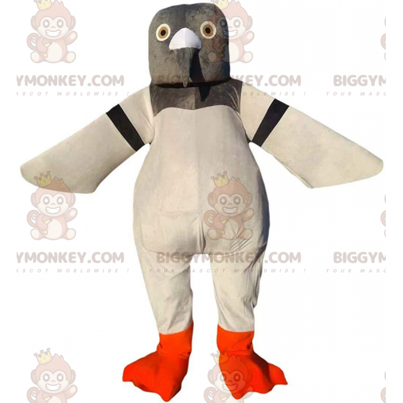 BIGGYMONKEY™ traje de mascote pombo gigante, cinza e branco