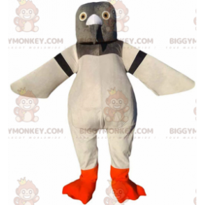 BIGGYMONKEY™ traje de mascote pombo gigante, cinza e branco
