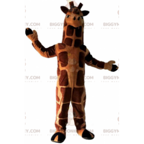 Traje de mascote de girafa gigante marrom e laranja