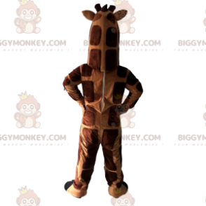 Traje de mascote de girafa gigante marrom e laranja