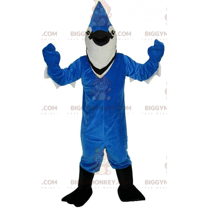 Costume da mascotte BIGGYMONKEY™ di ghiandaia bianca e blu