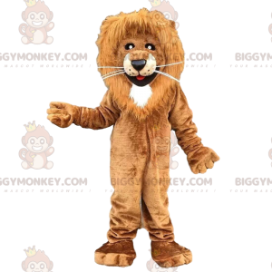 Traje de mascote BIGGYMONKEY™ de leão marrom e branco, traje de