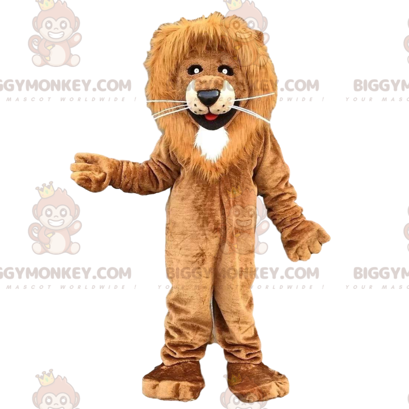 Brunt och vitt lejon BIGGYMONKEY™ maskotdräkt, hårig kattdräkt