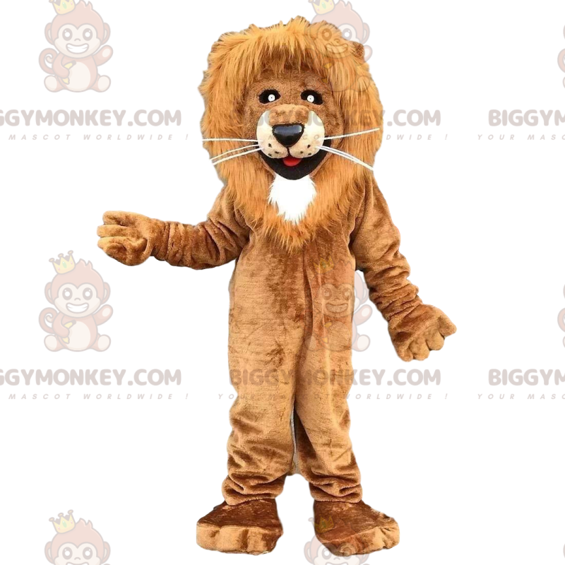 Traje de mascote BIGGYMONKEY™ de leão marrom e branco, traje de