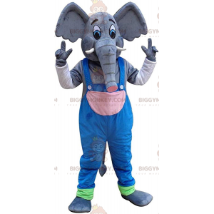 Costume de mascotte BIGGYMONKEY™ d'éléphant avec une salopette