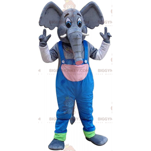 Elephant BIGGYMONKEY™ maskotdräkt med overall, pachyderm kostym