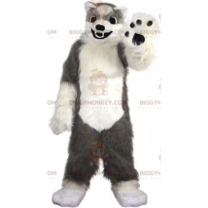 BIGGYMONKEY™ costume da mascotte di cane grigio e bianco