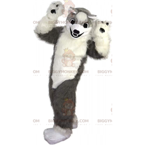 BIGGYMONKEY™ costume da mascotte di cane grigio e bianco