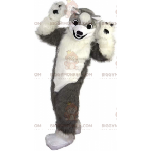 BIGGYMONKEY™ costume da mascotte di cane grigio e bianco