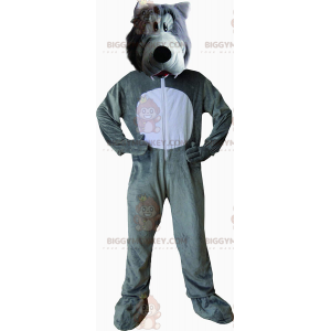 Kostium maskotki szaro-białego wilka BIGGYMONKEY™, kostium