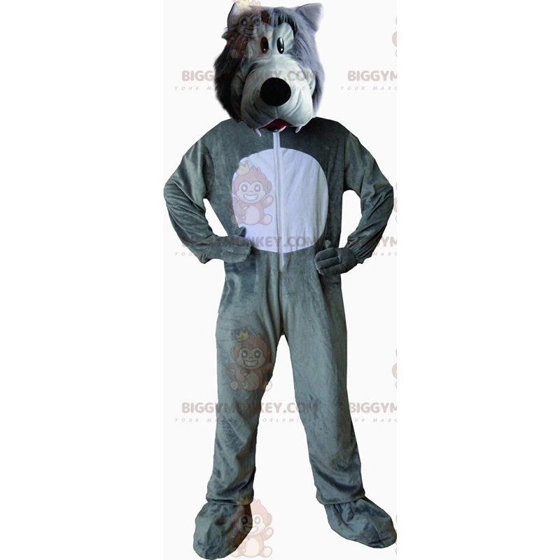 Costume de mascotte BIGGYMONKEY™ de loup gris et blanc, costume