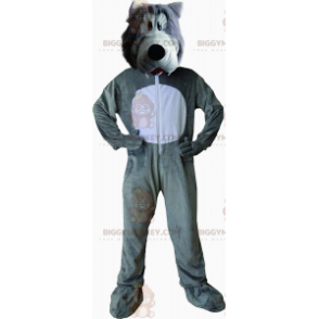 Disfraz de mascota BIGGYMONKEY™ de lobo gris y blanco, disfraz