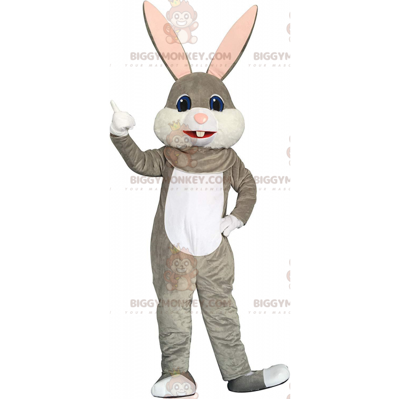 Costume de mascotte BIGGYMONKEY™ de lapin gris et blanc