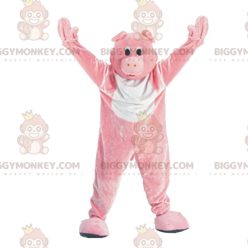 Costume mascotte BIGGYMONKEY™ maiale rosa e bianco