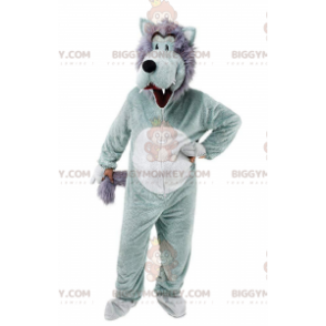 Traje de mascote de lobo cinzento e branco BIGGYMONKEY™