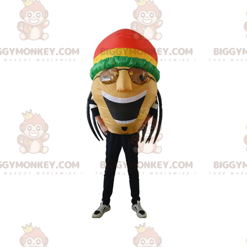 BIGGYMONKEY™ Maskottchen-Kostüm Aufblasbarer Rastaman