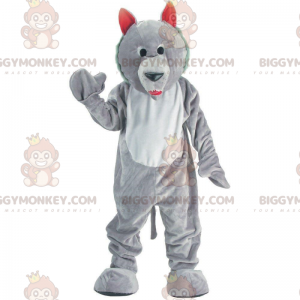 BIGGYMONKEY™ maskottiasu harmaa ja valkoinen susi