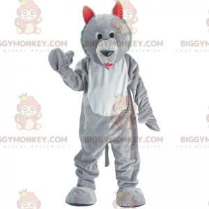 Traje de mascote BIGGYMONKEY™ lobo cinza e branco, fantasia de