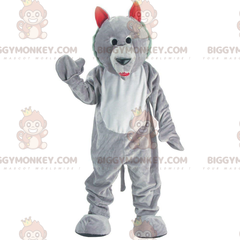 BIGGYMONKEY™ maskotdräkt grå och vit varg, varghundsdräkt -