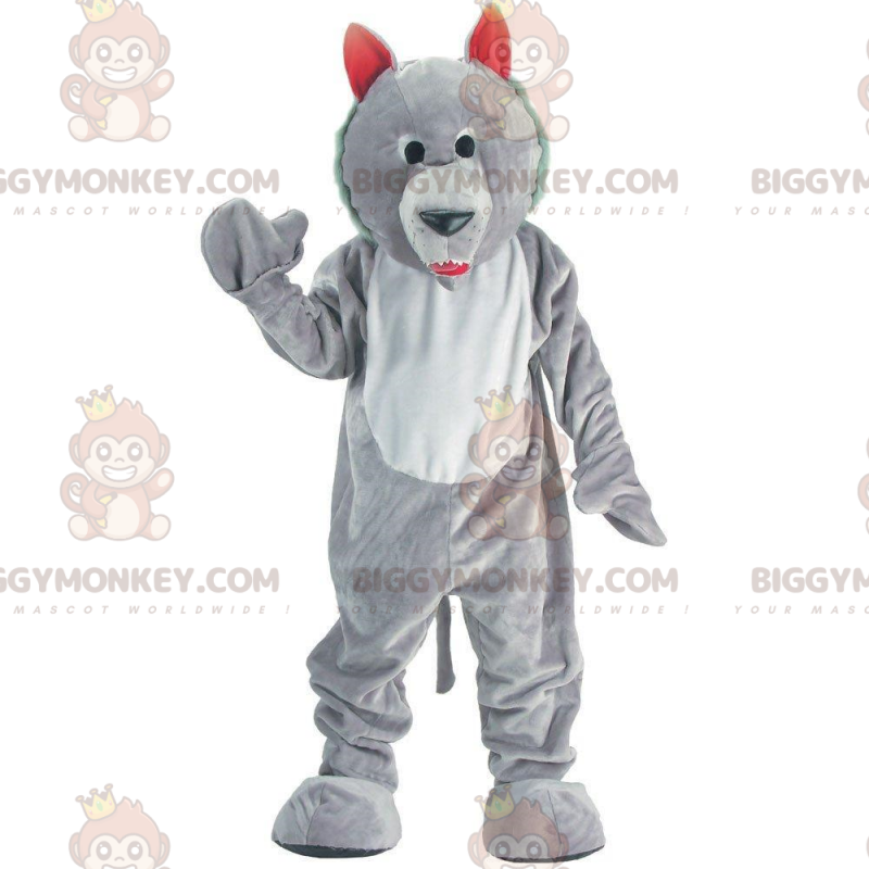 Costume de mascotte BIGGYMONKEY™ de loup gris et blanc, costume