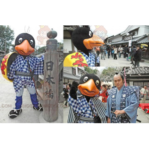 BIGGYMONKEY™ mascottekostuum van zwarte en oranje vogel met