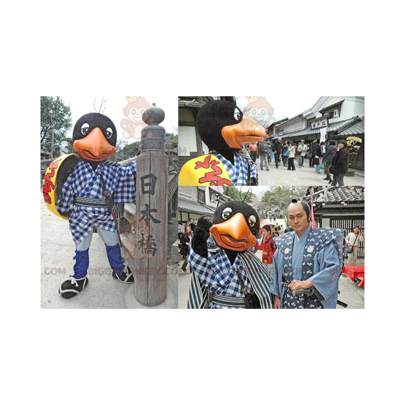 Costume de mascotte BIGGYMONKEY™ d'oiseau noir et orange avec