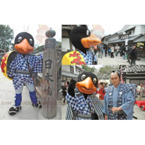 Costume de mascotte BIGGYMONKEY™ d'oiseau noir et orange avec