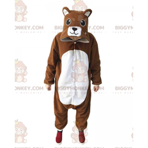 Bruine en witte teddy pyjama, kostuum jumpsuit - Biggymonkey.com