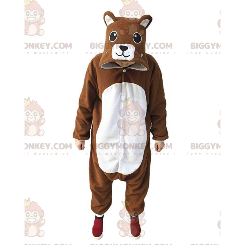 Brown and white teddy pajamas, costume jumpsuit -
