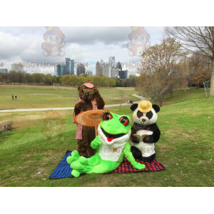 3 BIGGYMONKEY™s maskotar: en brunbjörn, en panda och en grön