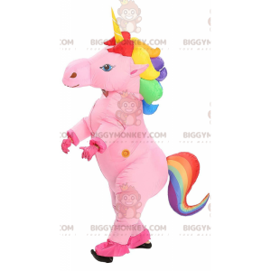 Traje de mascote BIGGYMONKEY™ rosa inflável unicórnio com juba