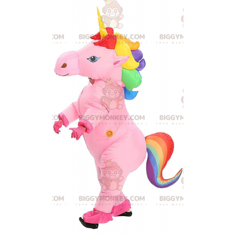 BIGGYMONKEY™ Maskottchen-Kostüm Pinkes aufblasbares Einhorn mit