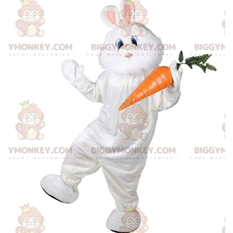 BIGGYMONKEY™ mascottekostuum mollig en harig wit konijn