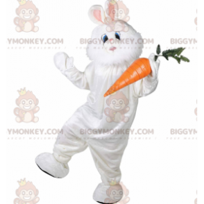 BIGGYMONKEY™ mascottekostuum mollig en harig wit konijn