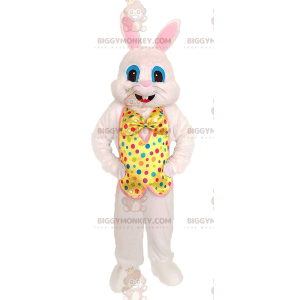 BIGGYMONKEY™ Weißes Kaninchen-Maskottchen-Kostüm mit bunt
