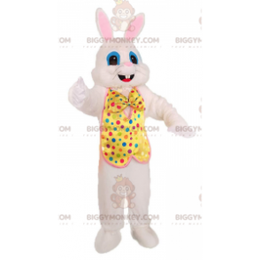 BIGGYMONKEY™ Weißes Kaninchen-Maskottchen-Kostüm mit bunt
