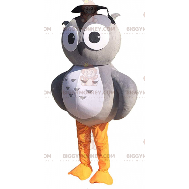 BIGGYMONKEY™ Costume da mascotte Gufo grigio e bianco con