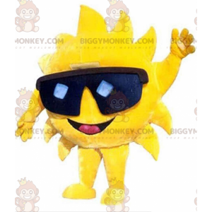 BIGGYMONKEY™ Maskotdräkt Jättegul sol med svarta glasögon -