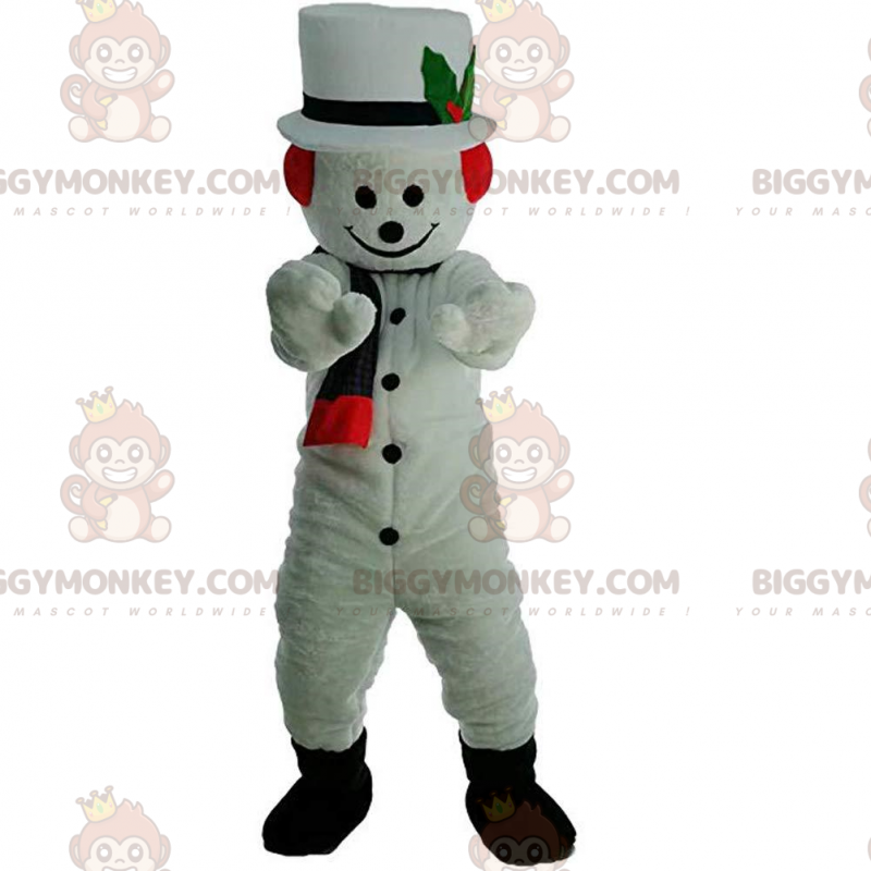 Lumiukko BIGGYMONKEY™ maskottiasu, jossa hattu ja huivi -