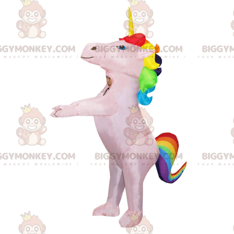 Traje de mascote de unicórnio rosa inflável BIGGYMONKEY™ com