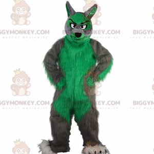 Disfraz de mascota BIGGYMONKEY™ lobo gris y verde, disfraz de